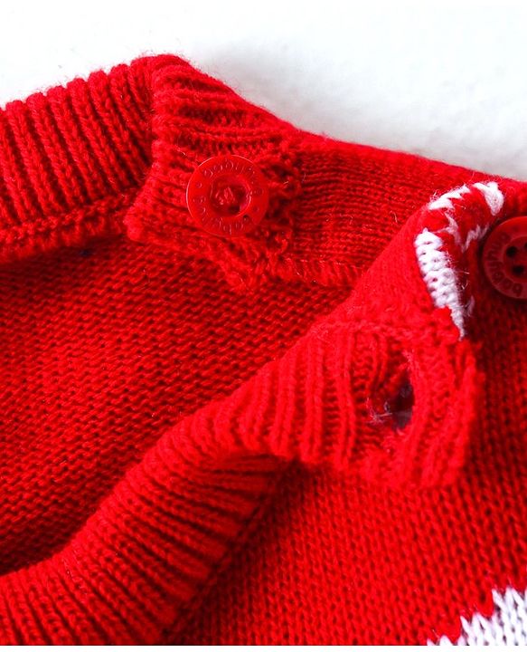 Babyhug Knitted Full Sleeves Pullover Sweater with Stripes & Snow Flakes Design - Red