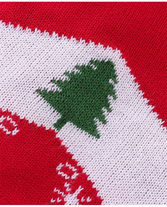 Babyhug Knitted Full Sleeves Pullover Sweater with Stripes & Snow Flakes Design - Red