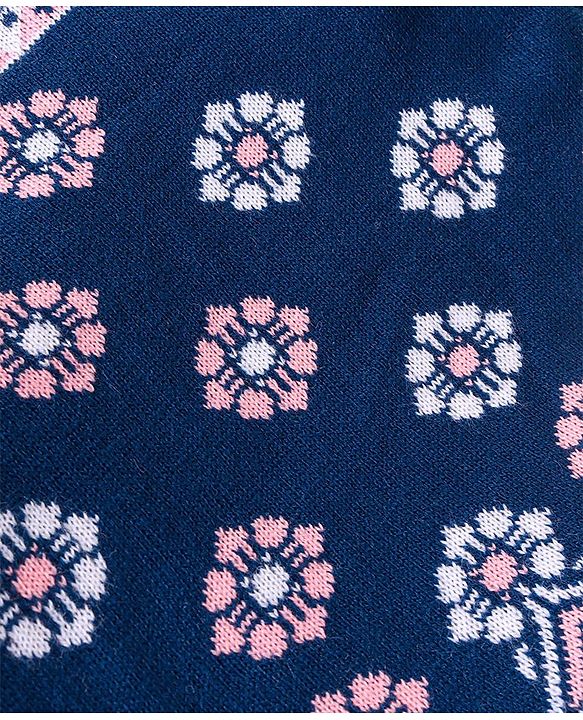 Babyhug Knitted Full Sleeves A-Line Woollen Dress With Floral Design - Navy Blue