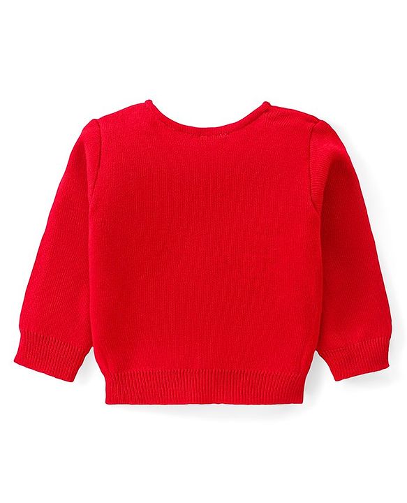 Babyhug Knitted Full Sleeves Front Open Solid Colour Sweater - Red