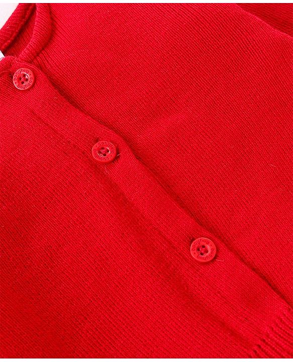 Babyhug Knitted Full Sleeves Front Open Solid Colour Sweater - Red