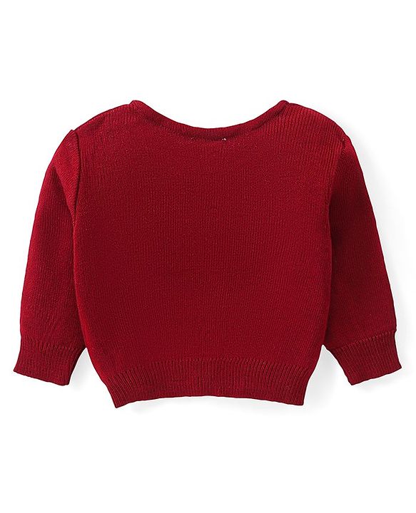 Babyhug Knitted Full Sleeves Front Open Solid Colour Sweater - Maroon