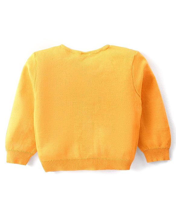 Babyhug Knited Full Sleeves Front Open Solid Colour Sweater - Mustard