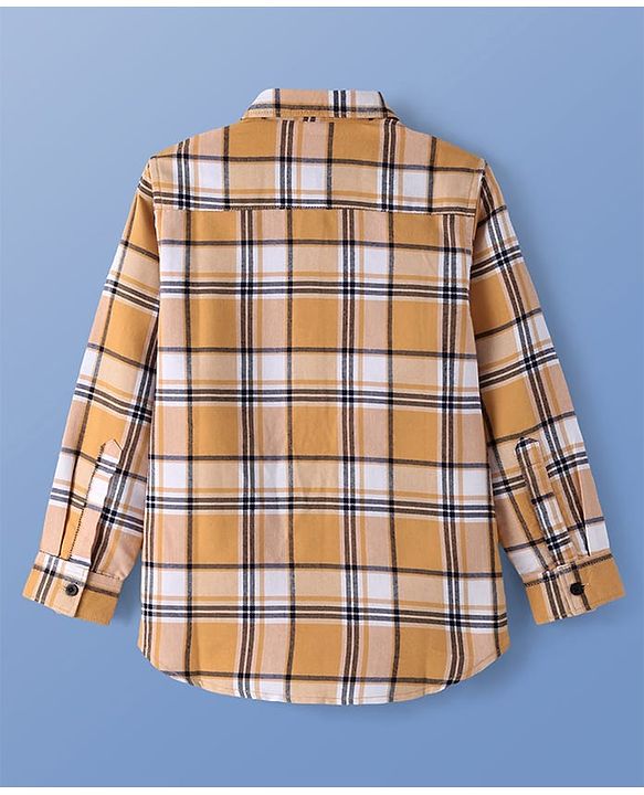 Pine Kids Cotton Woven Full Sleeves  Checked Shirt with Text Print T-Shirt-  Yellow
