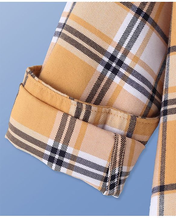 Pine Kids Cotton Woven Full Sleeves  Checked Shirt with Text Print T-Shirt-  Yellow