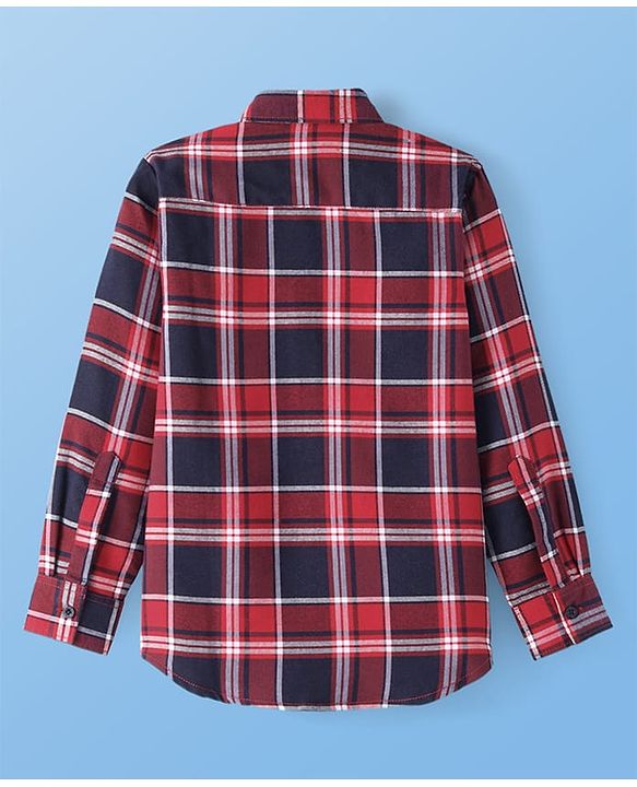 Pine Kids Cotton Woven Full Sleeves Checked Shirt with Text Print T-Shirt- Red