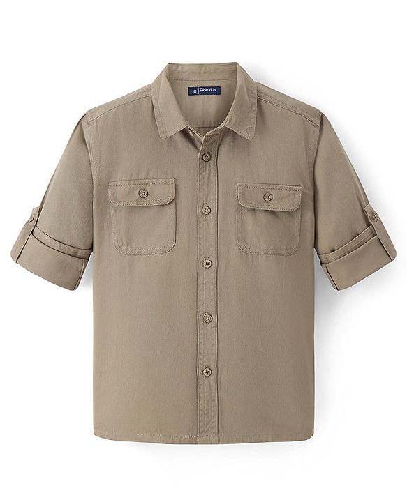 Pine Kids Cotton Woven Full Sleeves Solid Color Shirt - Tan