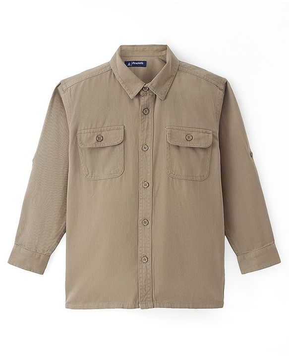 Pine Kids Cotton Woven Full Sleeves Solid Color Shirt - Tan