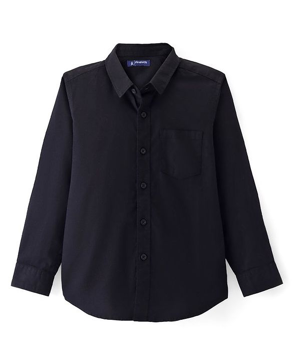 Pine Kids Cotton Woven Full Sleeves Solid Shirt with Inner Tank T-Shirt- Black