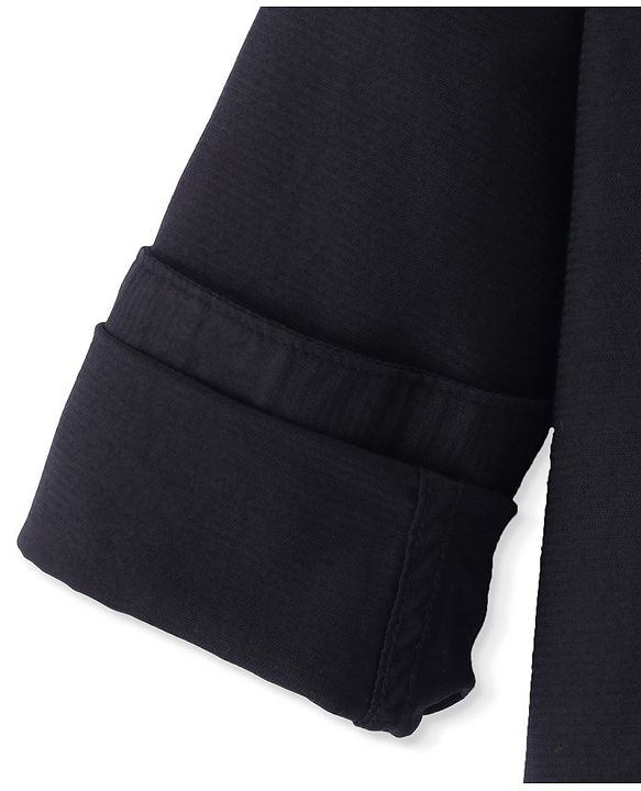 Pine Kids Cotton Woven Full Sleeves Solid Shirt with Inner Tank T-Shirt- Black