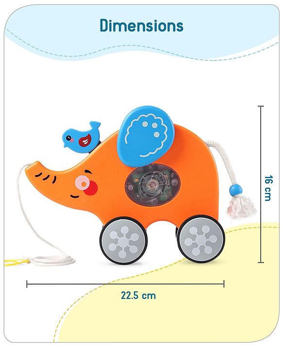 Babyhug Premium Battery Operated Elephant Pull Along Toy With Music & Lights - Orange