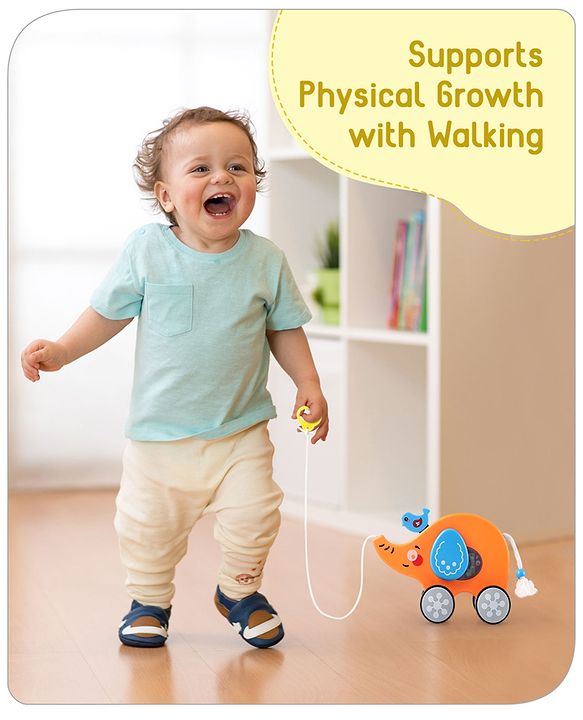 Babyhug Premium Battery Operated Elephant Pull Along Toy With Music & Lights - Orange