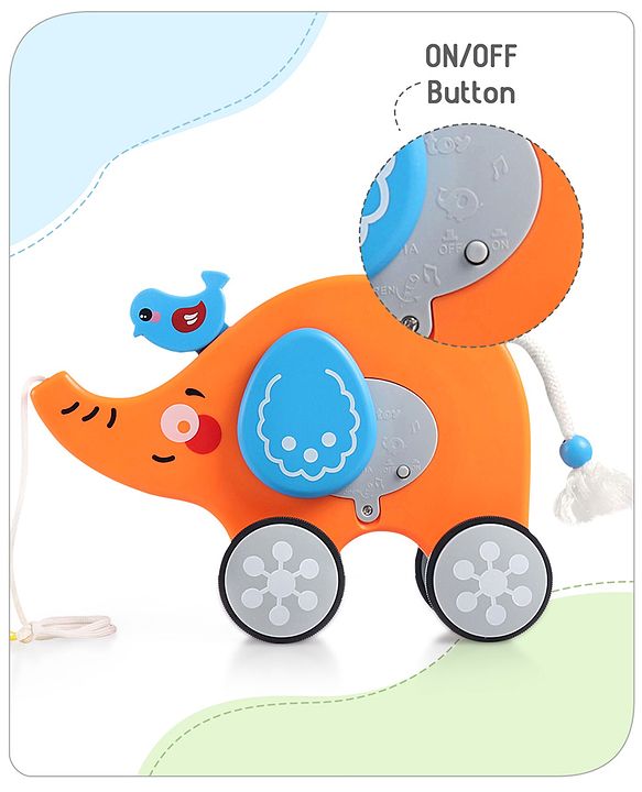 Babyhug Premium Battery Operated Elephant Pull Along Toy With Music & Lights - Orange