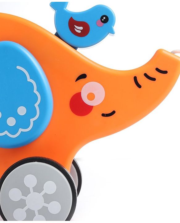 Babyhug Premium Battery Operated Elephant Pull Along Toy With Music & Lights - Orange