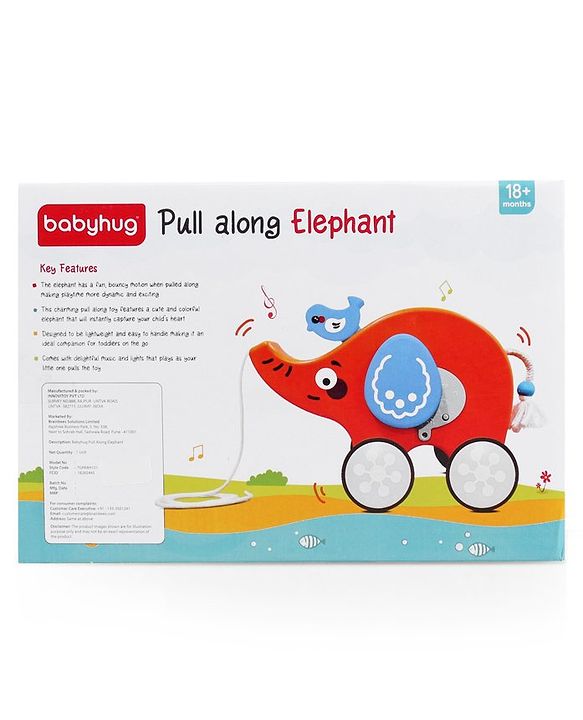 Babyhug Premium Battery Operated Elephant Pull Along Toy With Music & Lights - Orange