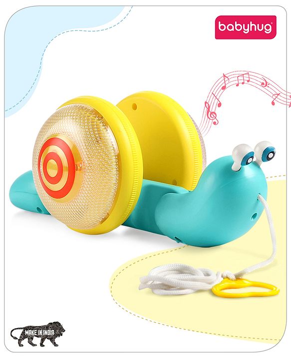 Babyhug Premium Battery Operated Snail Pull Along Toy With Music & Lights - Sky Blue