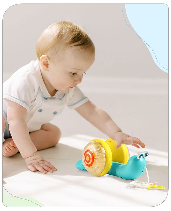 Babyhug Premium Battery Operated Snail Pull Along Toy With Music & Lights - Sky Blue