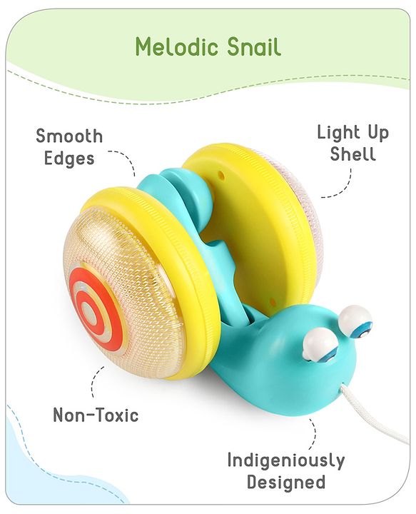 Babyhug Premium Battery Operated Snail Pull Along Toy With Music & Lights - Sky Blue