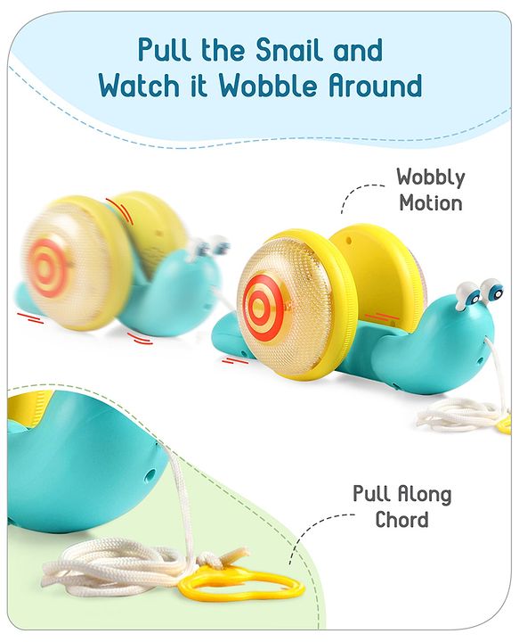 Babyhug Premium Battery Operated Snail Pull Along Toy With Music & Lights - Sky Blue