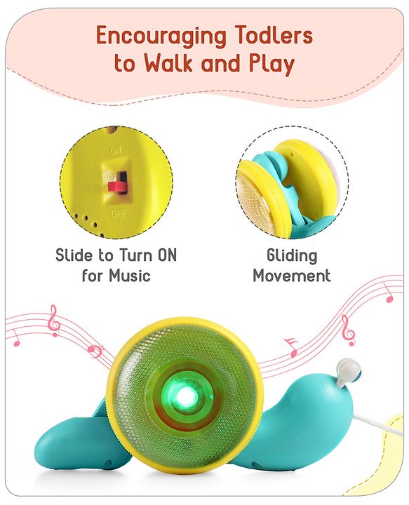 Babyhug Premium Battery Operated Snail Pull Along Toy With Music & Lights - Sky Blue