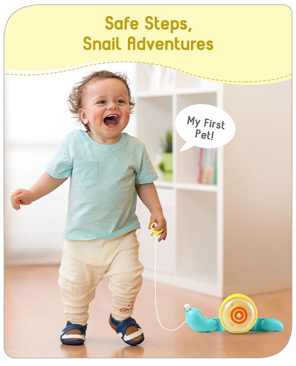 Babyhug Premium Battery Operated Snail Pull Along Toy With Music & Lights - Sky Blue