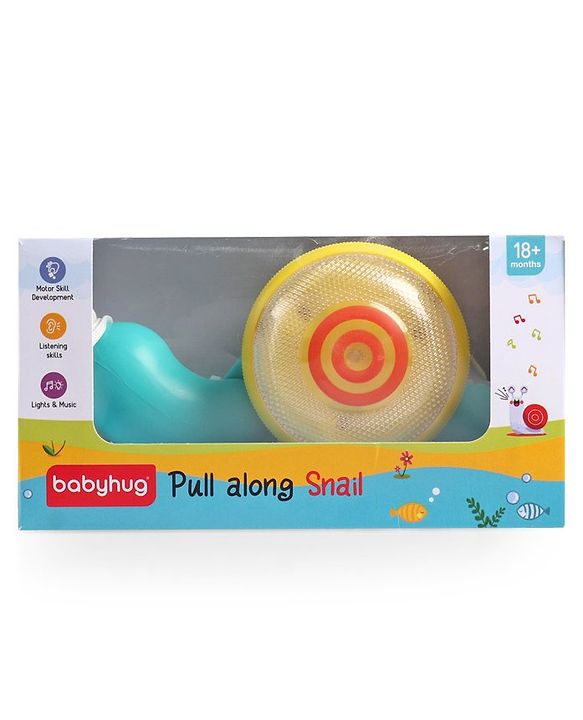 Babyhug Premium Battery Operated Snail Pull Along Toy With Music & Lights - Sky Blue