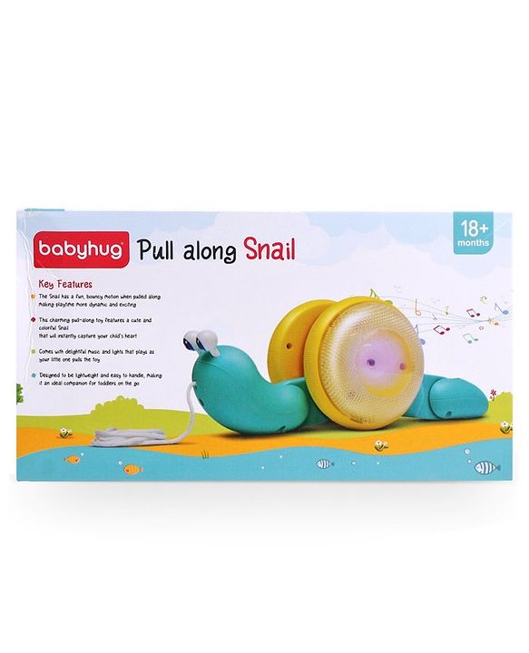 Babyhug Premium Battery Operated Snail Pull Along Toy With Music & Lights - Sky Blue