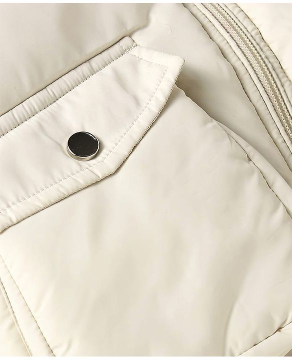 Babyhug Woven Full Sleeves Solid Color Hooded Padded Jacket - Cream