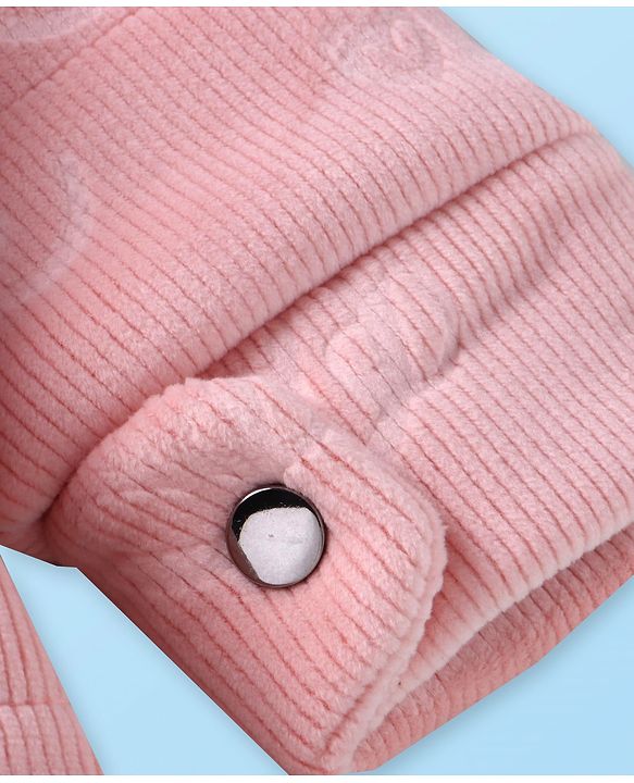 Babyhug Woven Full Sleeves Winter Jacket with Text Print - Pink