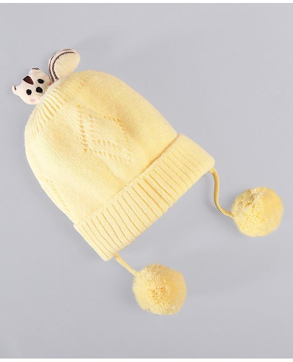 Babyhug Woollen Knitted Caps with Applique & Pom Pom - Orange