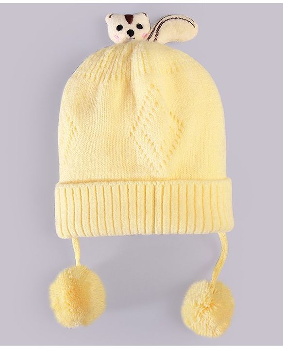 Babyhug Woollen Knitted Caps with Applique & Pom Pom - Orange