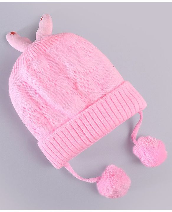 Babyhug Woollen Knitted Caps with Applique & Pom Pom - Orange