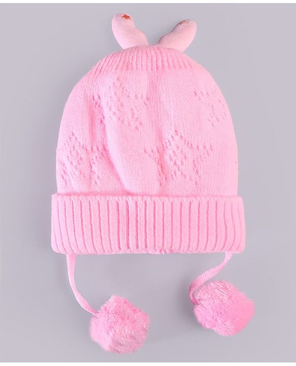 Babyhug Woollen Knitted Caps with Applique & Pom Pom - Orange