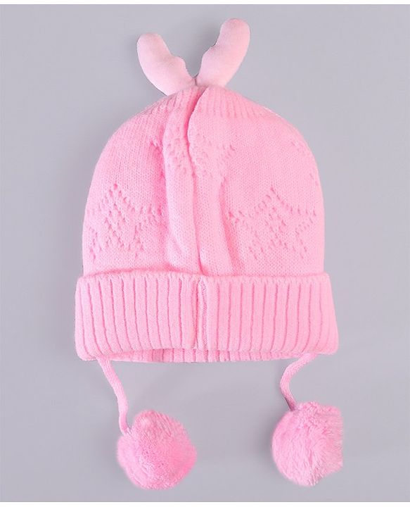 Babyhug Woollen Knitted Caps with Applique & Pom Pom - Orange