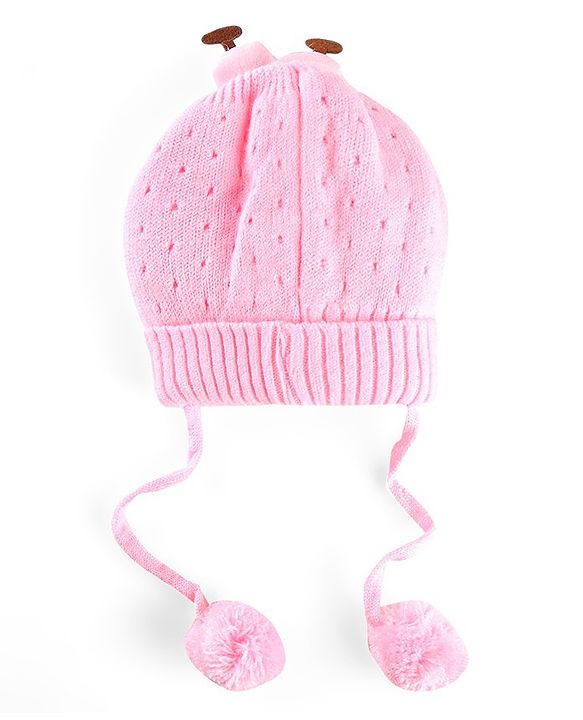 Babyhug Wollen Caps with Pom Pom- Pink