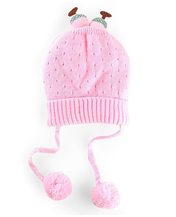 Babyhug Wollen Caps with Pom Pom- Pink