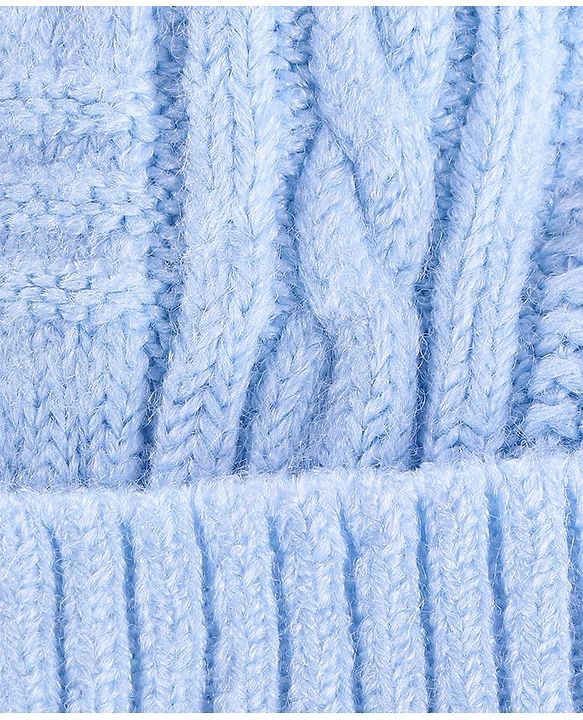 Babyhug Woollen Tie Knot Cap with Pom Pom - Blue
