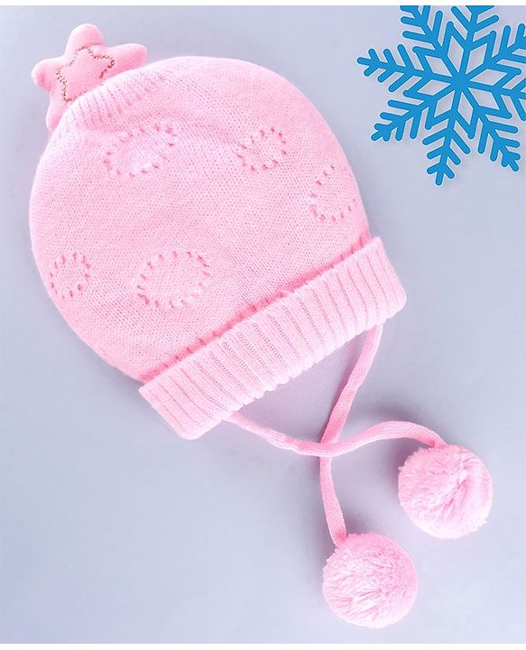 Babyhug Wollen Caps with Pom Pom- Pink