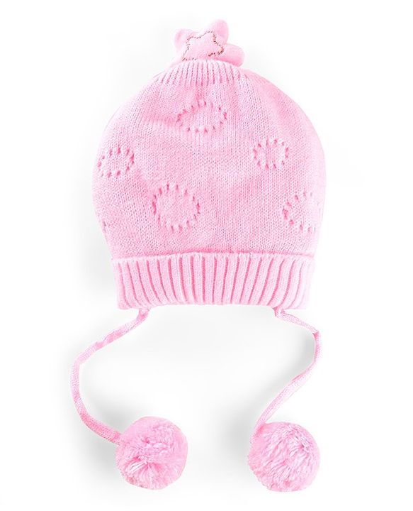 Babyhug Wollen Caps with Pom Pom- Pink