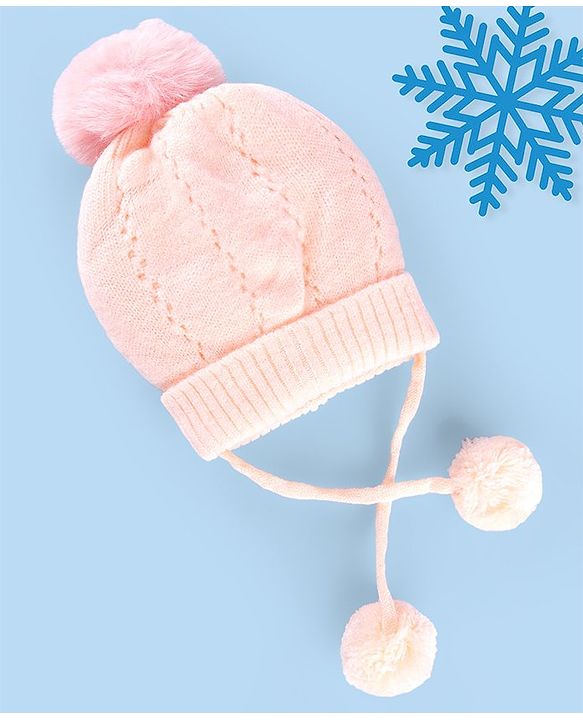 Babyhug Wollen Caps with Pom Pom- Pink