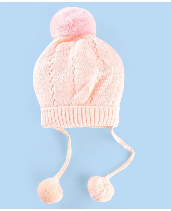 Babyhug Wollen Caps with Pom Pom- Pink