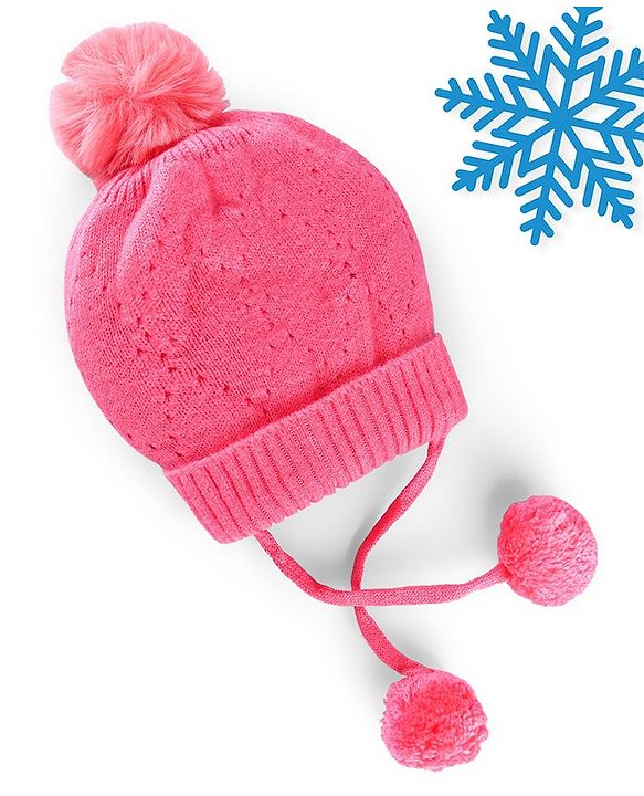Babyhug Wollen Caps with Pom Pom- Pink