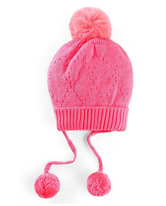 Babyhug Wollen Caps with Pom Pom- Pink