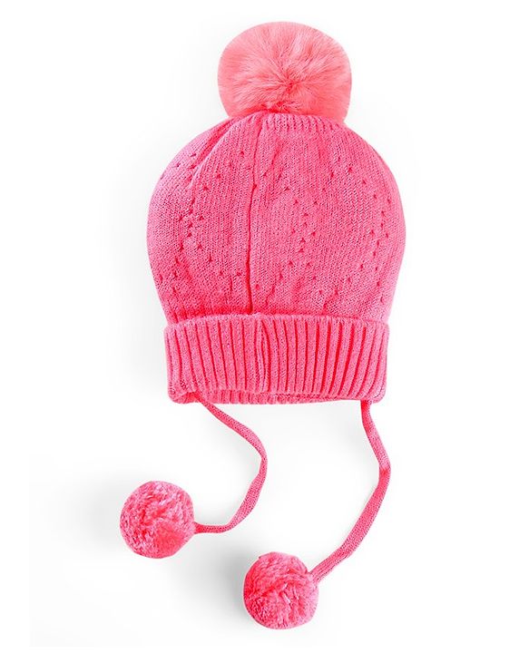 Babyhug Wollen Caps with Pom Pom- Pink