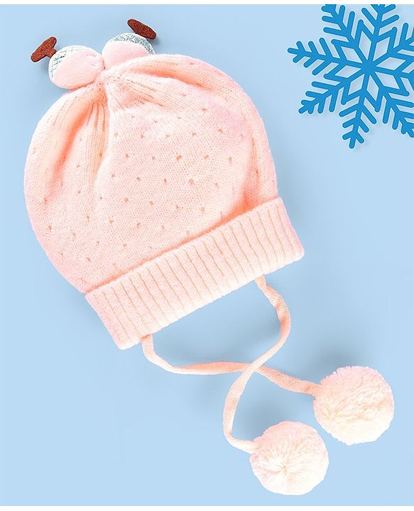 Babyhug Wollen Caps with Pom Pom- Pink