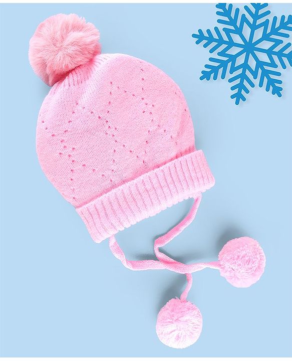 Babyhug Wollen Caps with Pom Pom- Pink