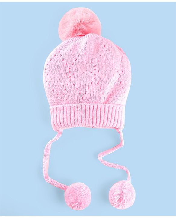 Babyhug Wollen Caps with Pom Pom- Pink