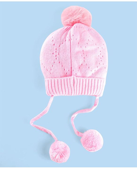 Babyhug Wollen Caps with Pom Pom- Pink