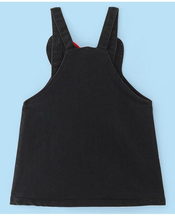 Babyhug Disney Single Jersey Knit Half Sleeves T-Shirt & Denim Frock Set with Minnie Mouse Graphic - White & Black