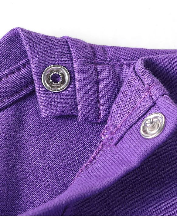 Babyhug Cotton Knit Full Sleeves Night Suit with Star & Text Print - Violet